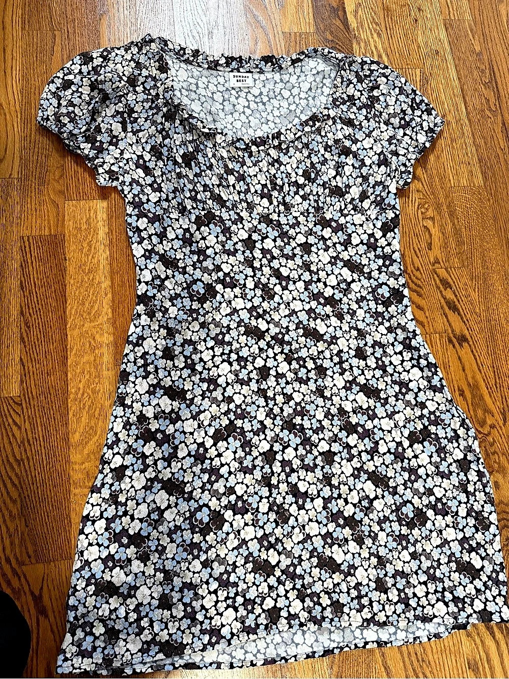 Sunday Best Floral Mini Dress in Black & Blue Like New